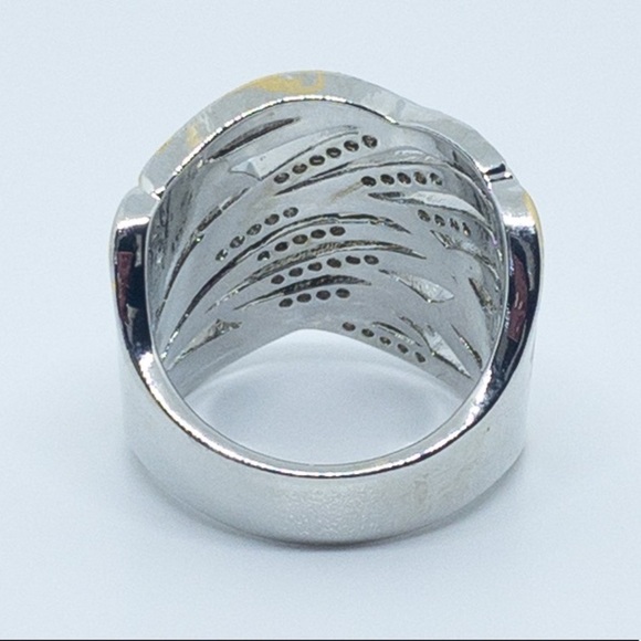 Silver Wide Band White Sapphire Gold Ring - Picture 12 of 16